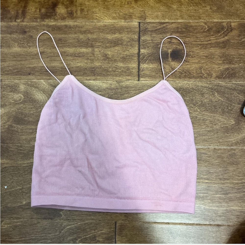 Streetwear Society Light Pink Ribbed Spaghetti Strap Crop Camisole